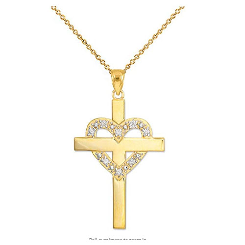 christian yellow 14k gold heart-shaped necklace gift