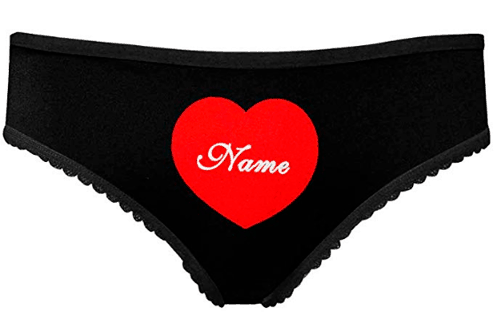 black pantie with red heart and customized name on it