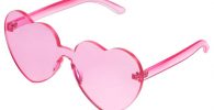 Red, pink, orange, yellow or green heart shaped sunglasses without frame