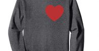 men grey sweatshirt with huge heart symbol on it