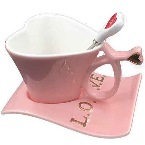 Pink heart shaped mug for tea