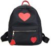 black backpack with red printed heart